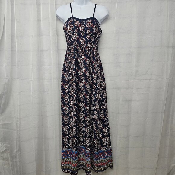 Blue Red Sleeveless Floral Maxi Dress Boho Festival Hippie XS - Picture 11 of 11
